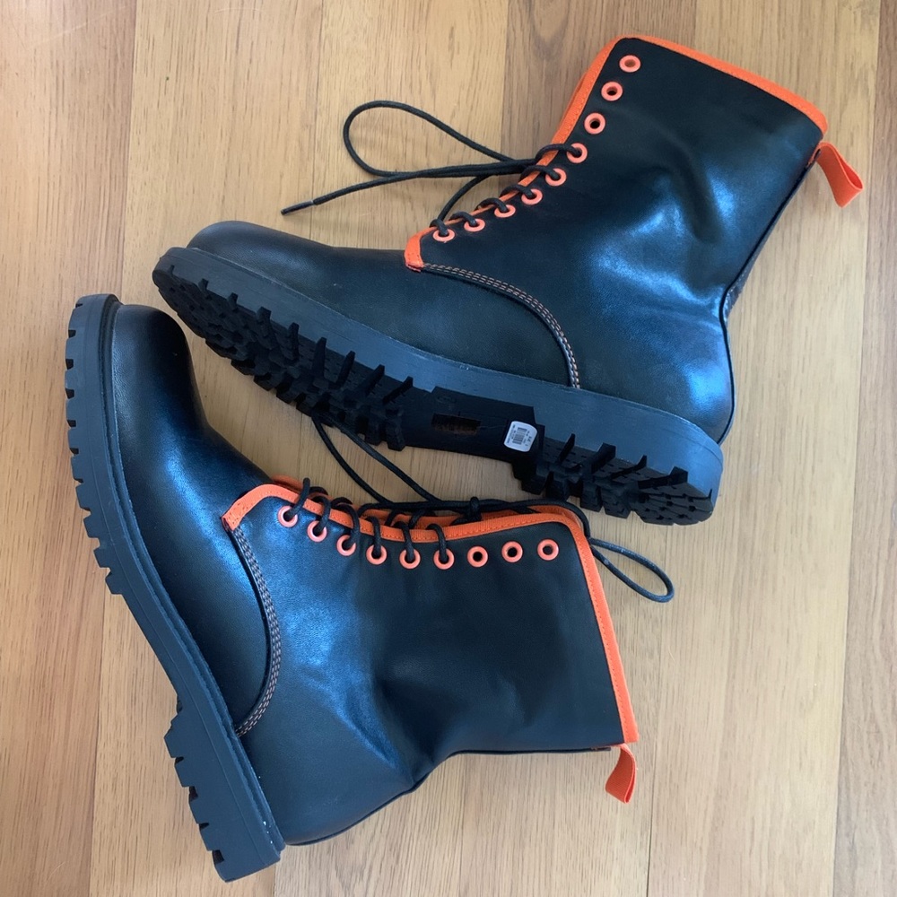 Hot Topic Orange and Black Block Combat Boots